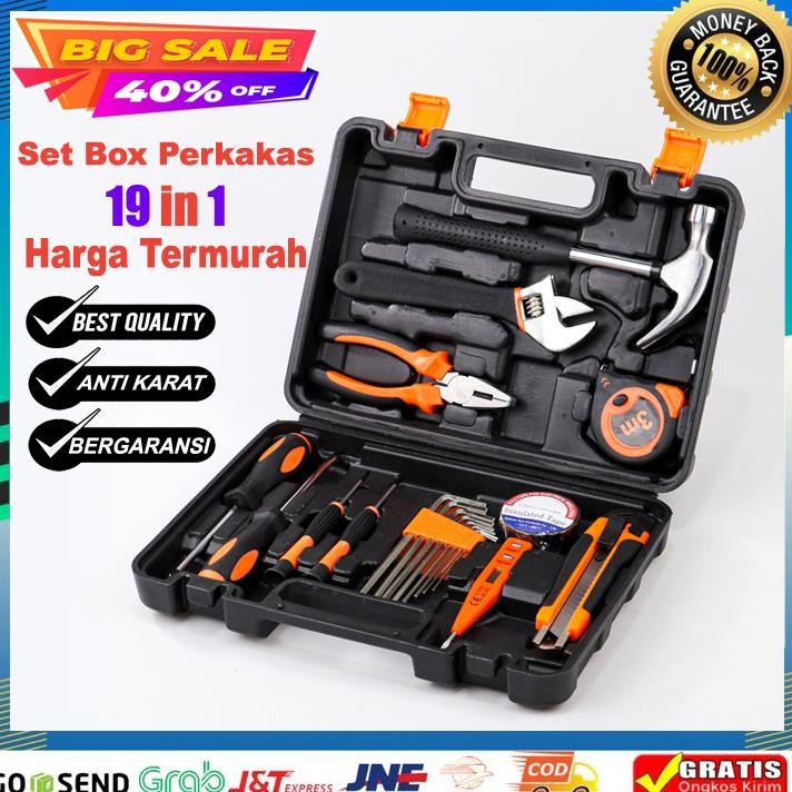 Alat Set Perkakas Tang Palu Obeng With Box Storage / kunci full set lengkap 1 box bengkel / perkakas