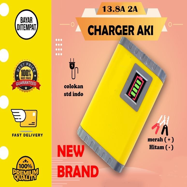 Charger Baterai Aki Mobil Motor LCD 13.8V 2A Cas Aki Mobil Dan Motor Otomatis Charger Accu Alat Cas 