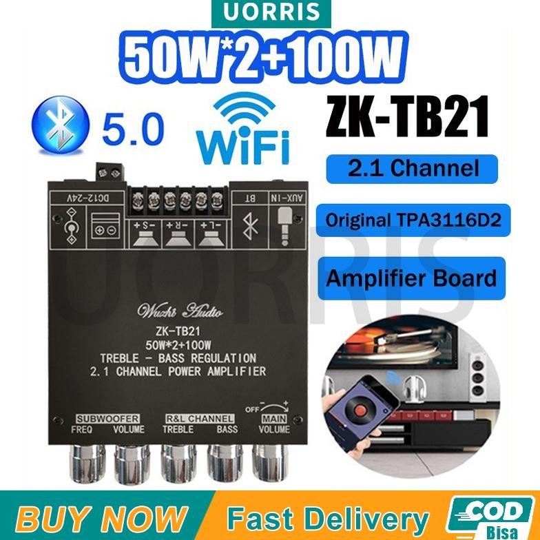 ZK-TB21 Power Amplifier TPA3116D2 Bluetooth 5.0 Penguat Subwoofer Papan 2.1 Channel 50WX2 + 100W Dig