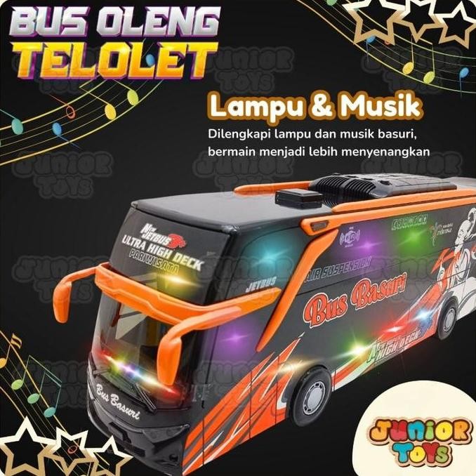 Diskon Bus Telolet Basuri Oleng Mainan Anak Bahan Kayu Bunyi Suara Nyala Lampu Led