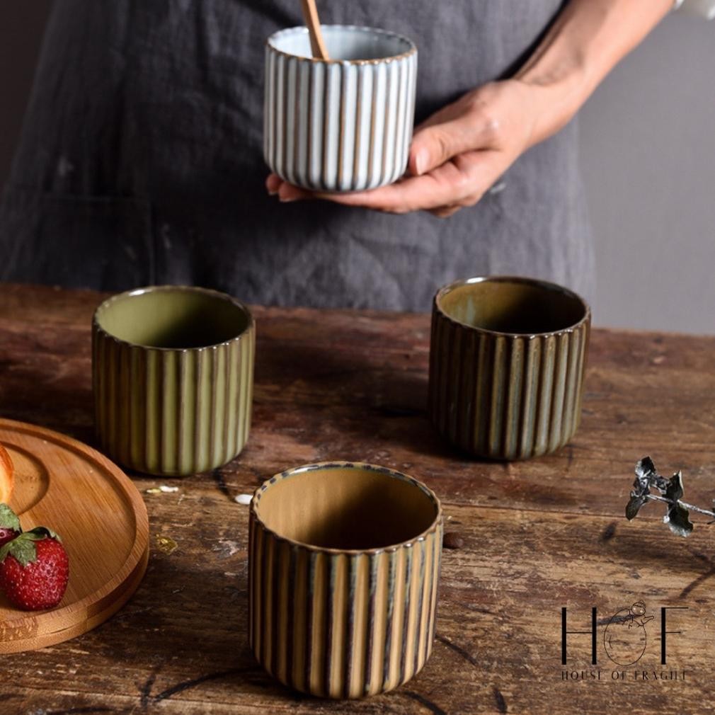WK [HOF] SUTO Gelas Ocha Keramik Kecil | Cangkir Mug Teh Ceramic Aesthetic Kramik Motif Garis
