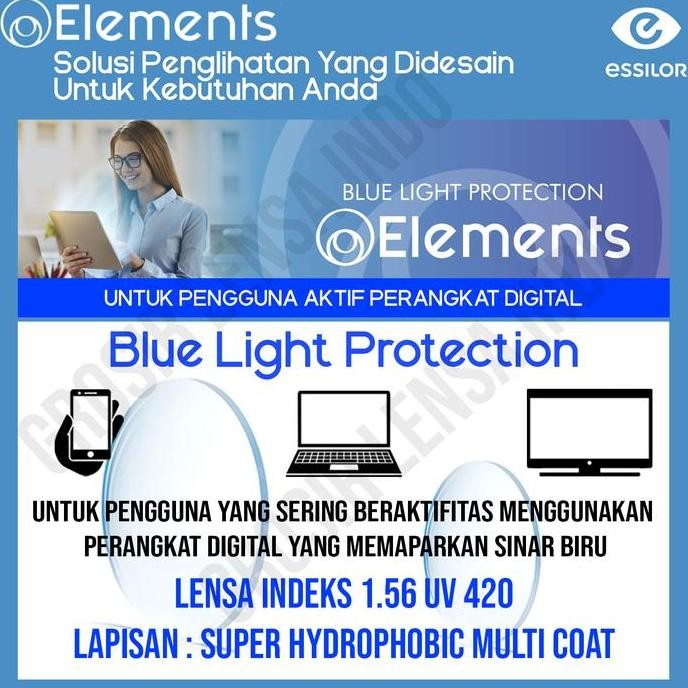 Lensa Essilor Elements Anti Blueray + Drive night vision 1.56