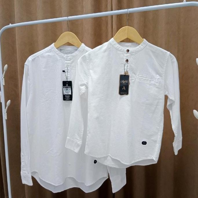 Agera PUTIH Baju Kurta Kemeja Koko Kemko Pasangan Couple Ayah dan Anak Lengan Panjang Dan Pendek Kan