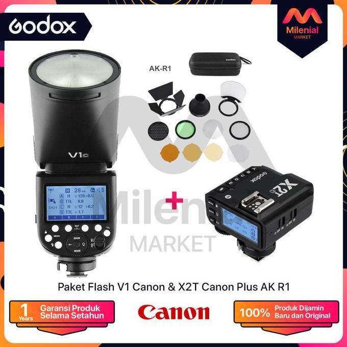 Paket Flash Godox V1 Canon + Trigger Godox X2T Canon New Stok