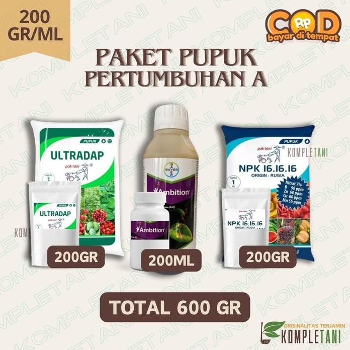 

Terlaris Paket Pupuk Pertumbuhan A (200 Gr) - Ambition + Ultradap + Npk 16.16.16 Biru Untuk Tanaman Sehat Dan Kuat - Kalium, Bunga, Hijau