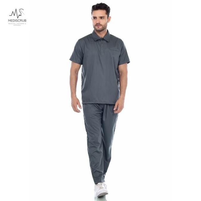Mediscrub - Baju Jaga Medis Scrub Polo Pria Lengan Pendek Katun Polos New Stok