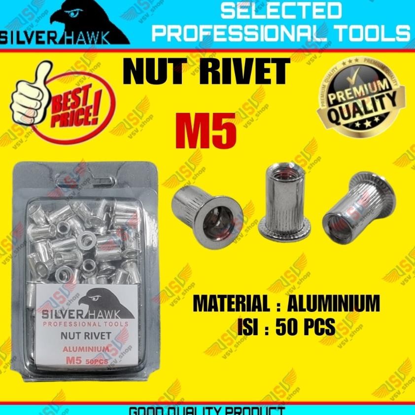 PJ Rivet Nut M5 GALVANIS/STAINLESS STEEL/ALUMINIUM Mur Rivet Tanam Rifnut Nutsert