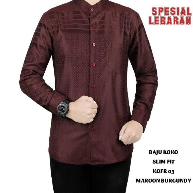 BAJU KOKO MUSLIM PRIA KEMEJA KOKO PRIA SLIM FIT LENGAN PANJANG FORTUN REMO KOFR 03 Katun Muslim MARO