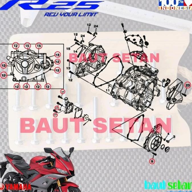 Baut Set Blok mesin kanan kiri Motor R25 Mode dua kunci