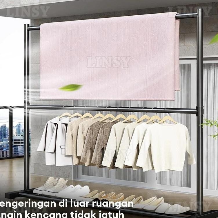 Rak Gantungan Baju 2 Susun Dengan Roda Gantungan Baju Besi Rak Baju Gantung Rak Display Hijab 200cm