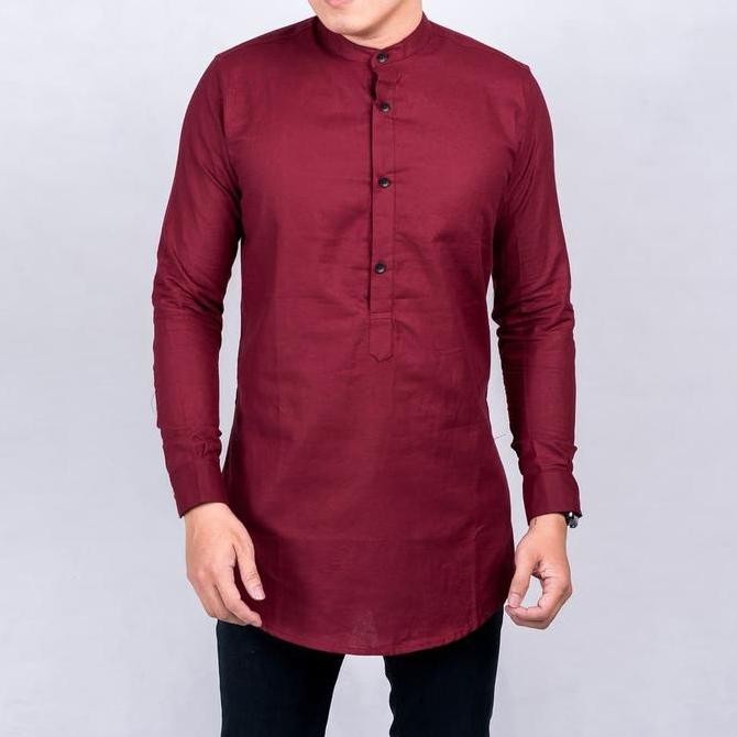 Baju Koko Kurta Kemeja Pria Kurta Pakistan Baju Muslim Merah Maroon