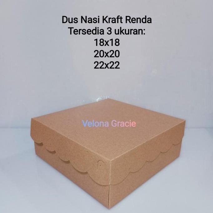 

New Dus Nasi Kraft 22X22 Renda Per 50 Pcs Kotak Catering Non Laminasi