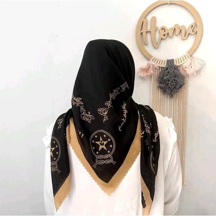 syukron- Kerudung segi empat motif koran arab best seller series ct