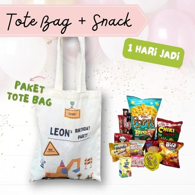 

siap kirim tote bag ulang tahun anak souvenir tas snack murah goodie bag custom