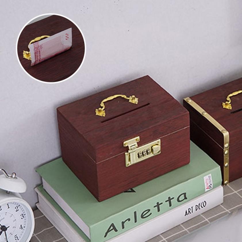 Premium Kunci Kombinasi Bank Uang Bank Kayu / Dewasa Tabungan Rumah Kayu High Quality