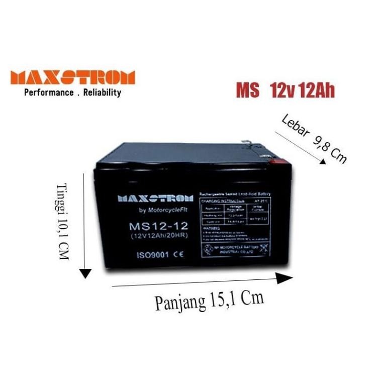 aki kering VRLA 12V 12AH / aki kering sepeda listrik 12V 12ah / aki kering VRLA MAXSTROM 12V 12AH