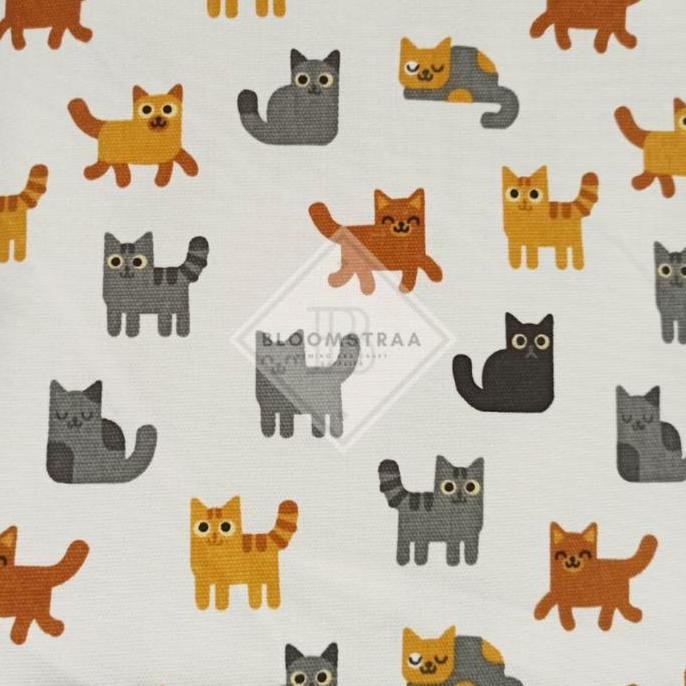 Kain Kanvas Kucing Putih bahan canvas meteran motif white cat fabric