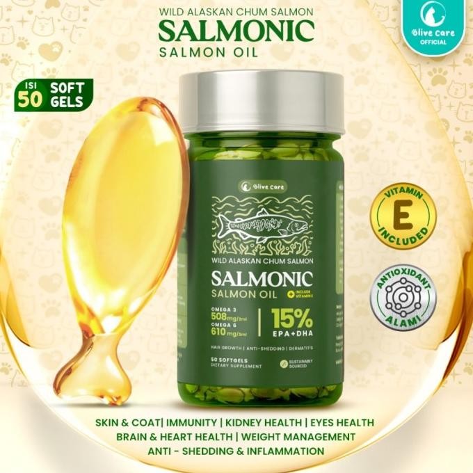Terlaris Olive Care Vitamin Minyak Ikan Kucing Salmonic Murni & Alami Non-Gmo Tinggi Omega 3 Epa Dha