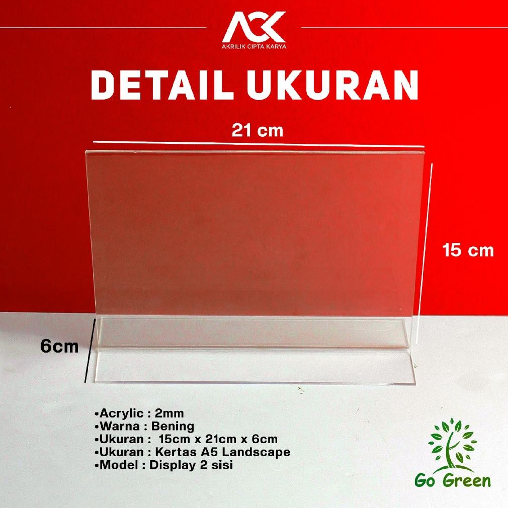 

Tempat Brosur Meja Akrilik A5 T Type / Acrylic Tent Card Holder A5 Landscape / A5 T Type 2 Sisi Landscape