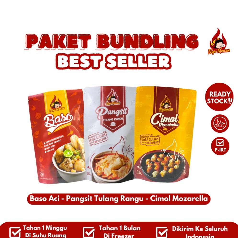 

BUNDLING NYAI MERCON (PANGSIT TULANG RANGU, CIMOL MOZARELLA, BASO ACI)
