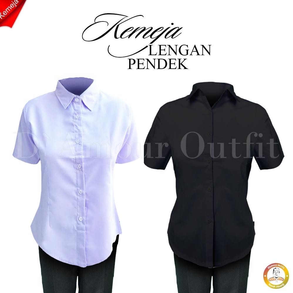 PJ24 hj-45 Kemeja Formal Wanita Lengan Pendek Hem Warna Putih Hitam Polos Pakaian Kerja Kantoran Per