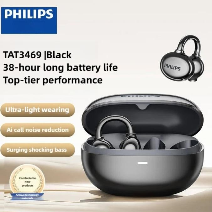 sale philips tat3469 clip open-ear tws earphone 38 hours battery life | fashionable c-bridge design 