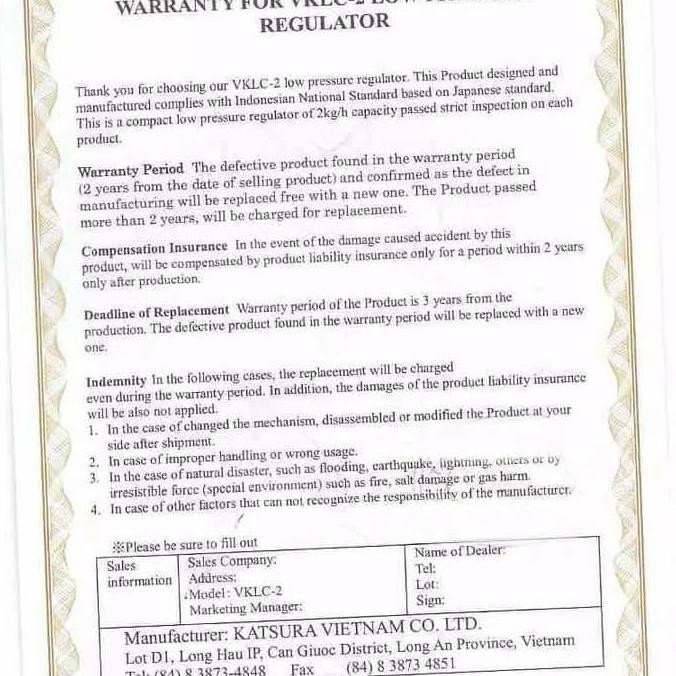 Regulator Gas Lpg Katsura Vklc-2 Japan Technology