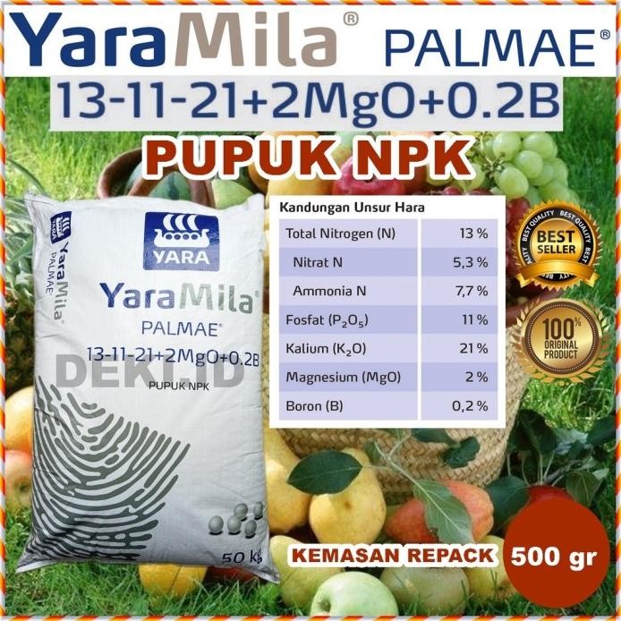 

Terlaris Pupuk Npk Yaramila 13 11 21 S Palmae 500 Gr Kemasan Repack Plus Magnesium Boron