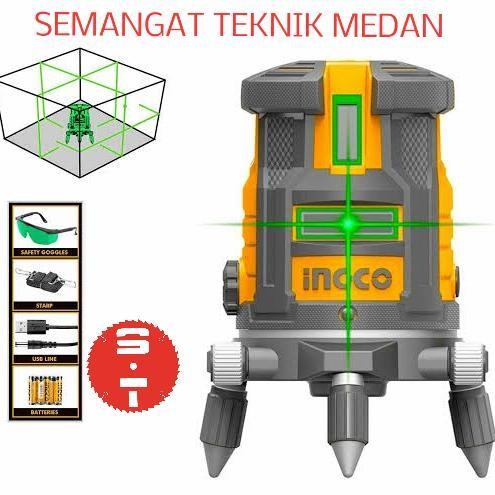 Hll305205 Meteran 5 Garis Line Level Cross Green Laser 30 Meter Ingco Original Dan Terpercaya
