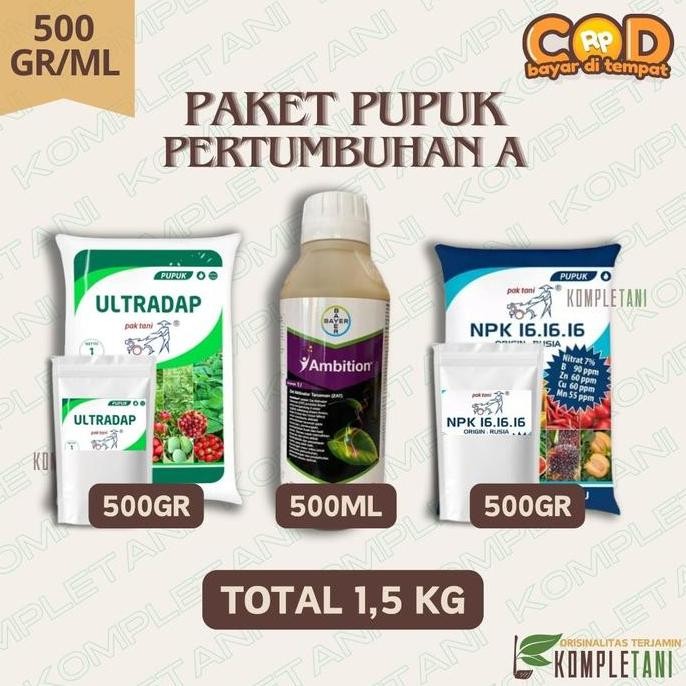 

Terlaris Paket Pupuk Pertumbuhan A (500 Gr) - Ambition + Ultradap + Npk 16.16.16 Biru Untuk Tanaman Sehat Dan Kuat - Kalium, Bunga, Hijau