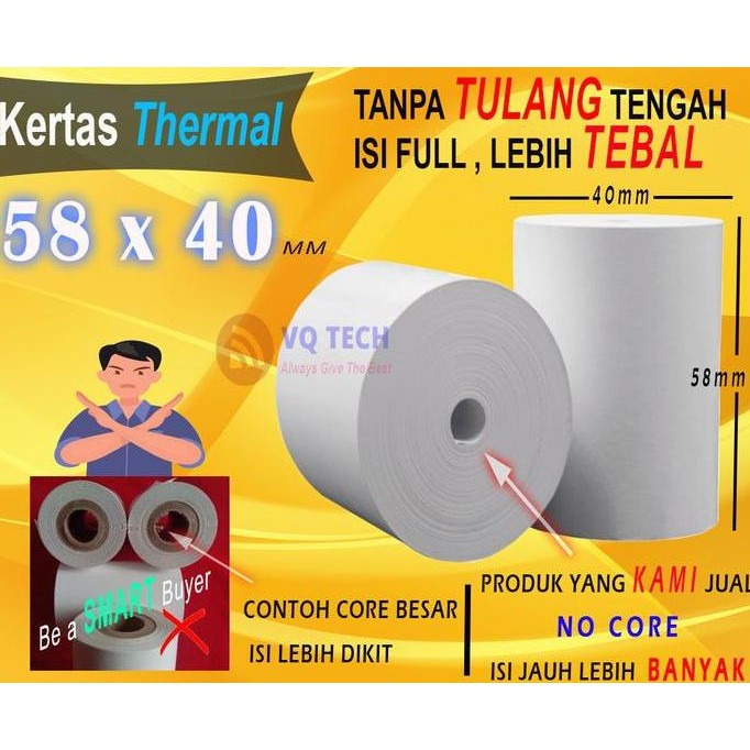 

TERMURAH - 58 x 40 MM Kertas Struck Printer Thermal TEBAL 58x40mm isi 100 Roll