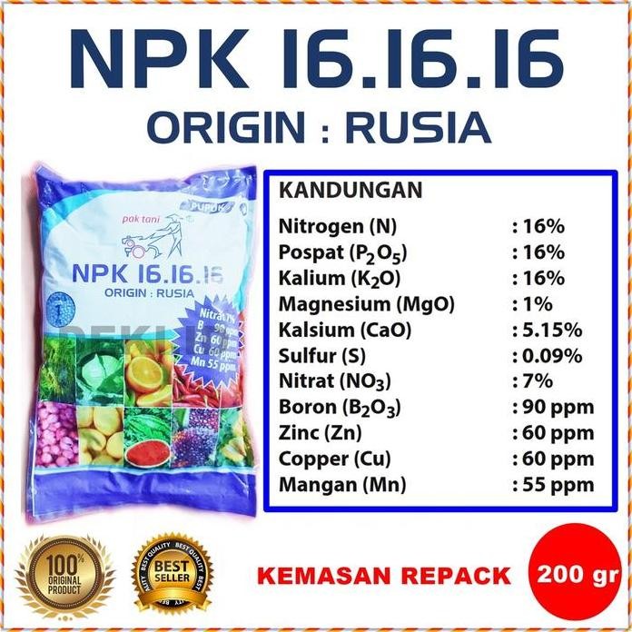 

Terlaris Pupuk Npk Biru Pak Tani 16 16 16 Rusia 200 Gram Repack Nutrisi Pertumbuhan Tanaman
