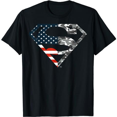 Baju Kaos DC Comics Superman American Flag Camo Logo T-Shirt Premium Cotton Combed 24s Original 100%