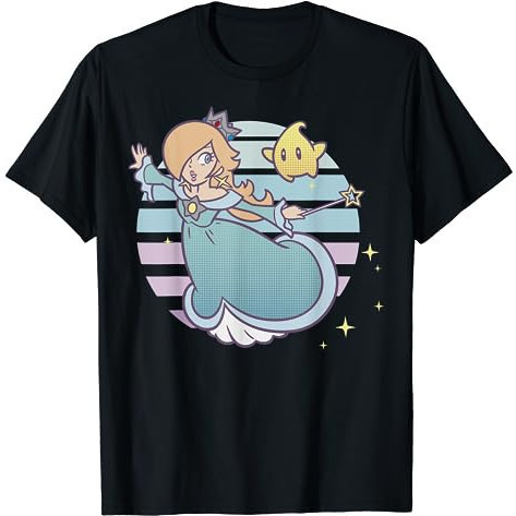 Baju Kaos Super Mario Rosalina And Luma Striped Background PortraitT-Shirt Premium Cotton Combed 24s