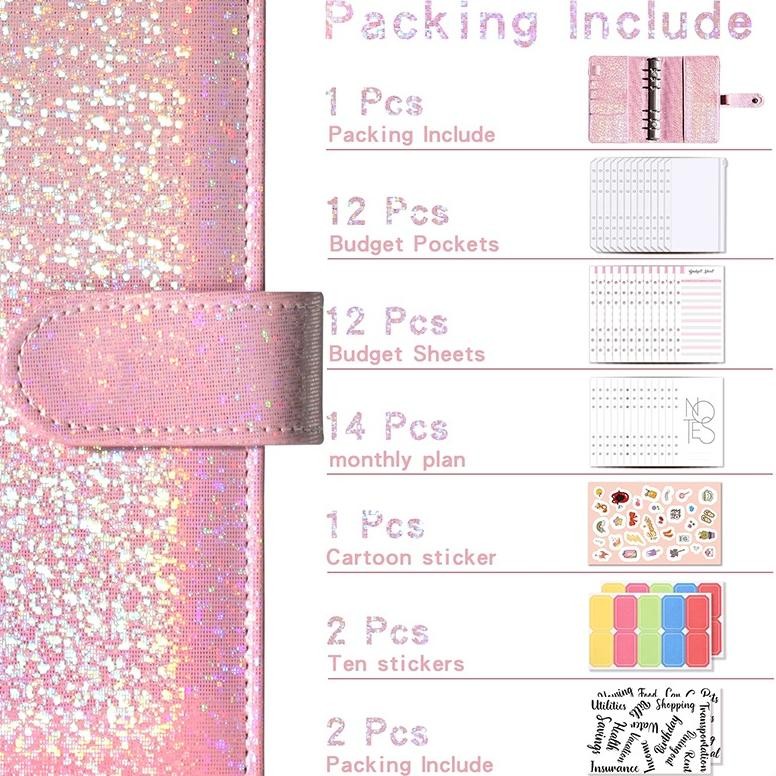 

Ready A6 Glitter Binder Dengan Kantong Ritsleting Arus Amplop Untuk Penganggaran Uang Penyimpanan Organizer Dengan Stiker Label Bisnis Binder Notebook Alat Tulis