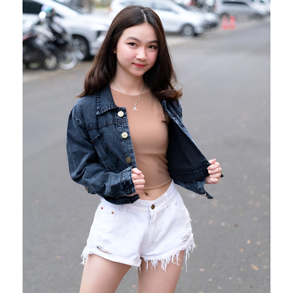 Sakura Glory - JAKET JEANS CROP EMALIA DENIM PREMIUM UKURAN L-XXL / ATASAN / BLOUSE / BLAZER / WANIT