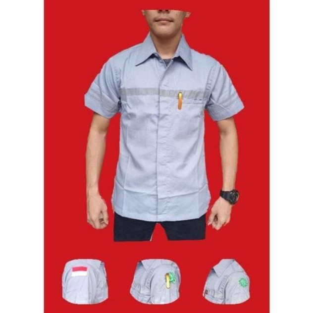 Kemeja Safety / kemeja PDL bahan American drill lengan Pendek