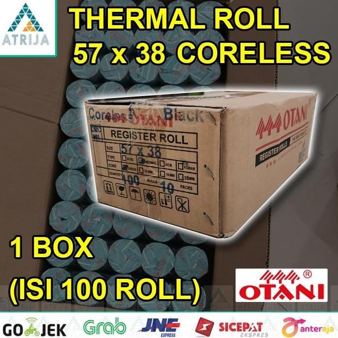 

1 BOX (100) CORELESS Kertas Thermal Struk kasir OTANI Black 57x38