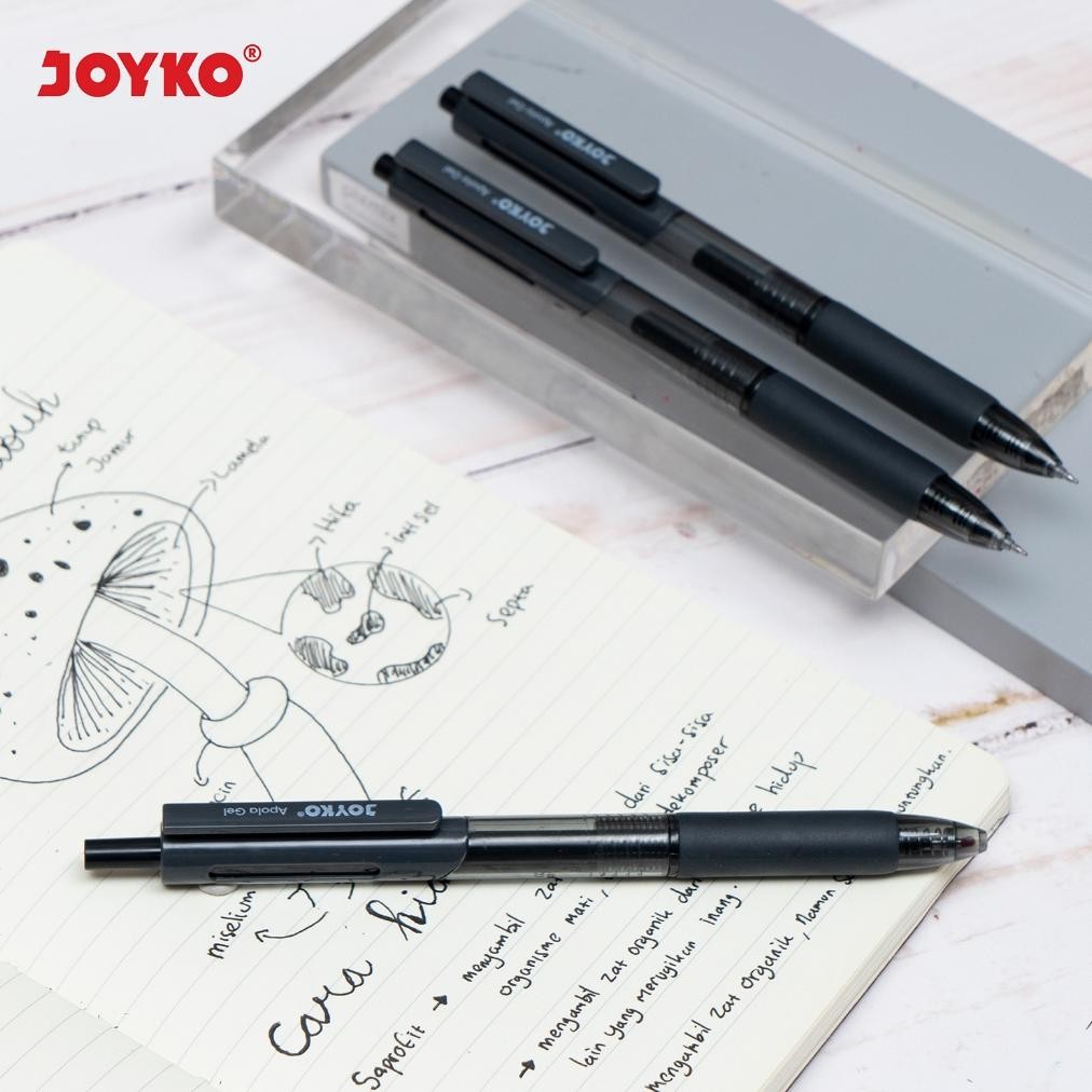

Ready (12 Pcs) Pulpen Gel Pen Klik Joyko Gp-355 Apola Hitam Biru Merah Black Blue Red 0.5 Mm Anti Macet Luntur