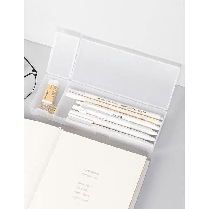 

Ready [Miloli] Kotak Pensil Transparant Matte Dove Multifungsi Pencil Case Aesthetic - F0187