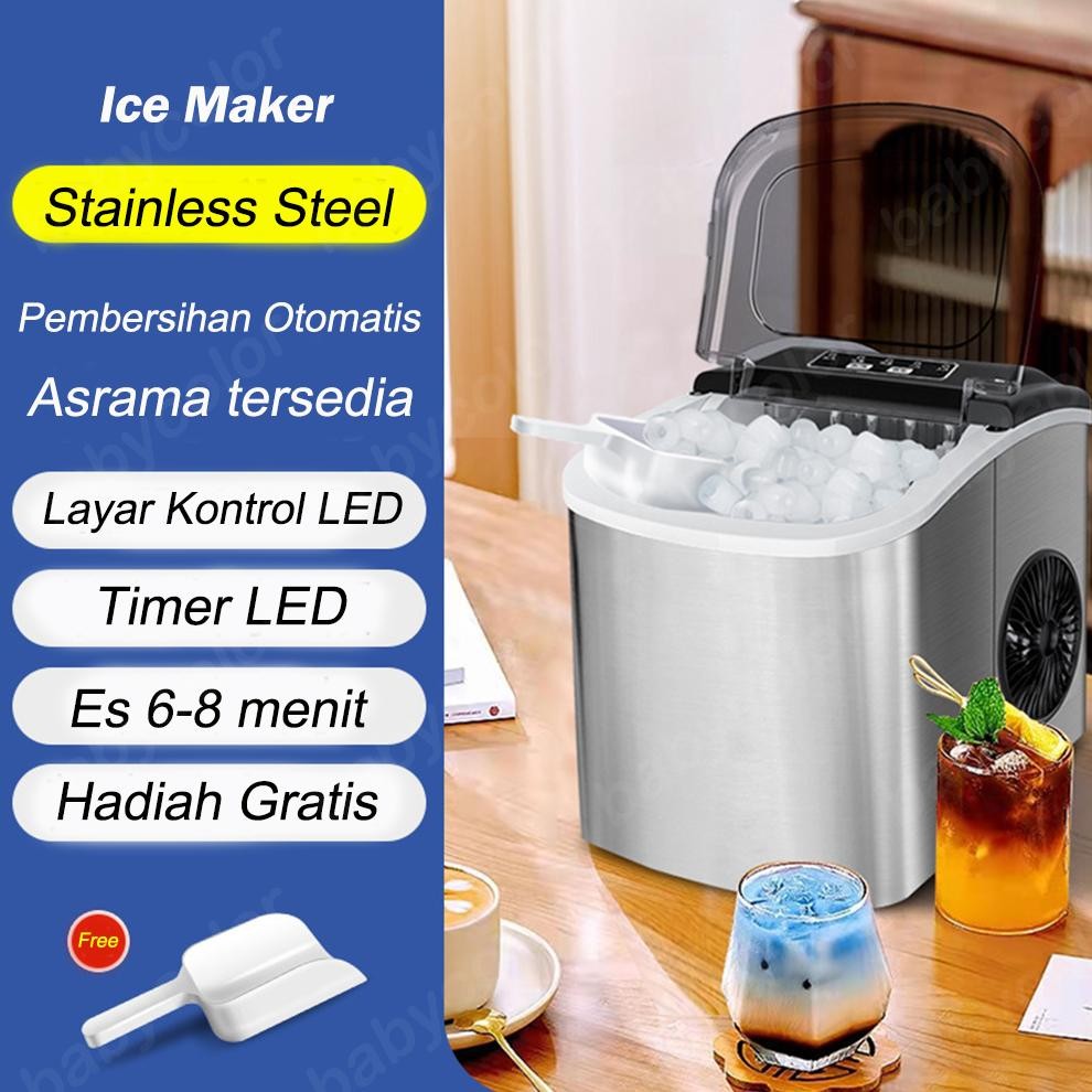 Terlaris Babycolor Ice Maker Mesin Es Batu Mini Freezer Es Batu 15KG/Hari 6 Menit Kulkas Freezer Es 