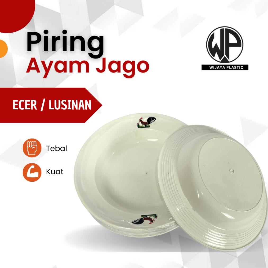 Bisa Cod Wijaya Plastik - 1 Lusin Piring Plastik Ayam Jago Putih Tebal Anti Pecah Ecer Lusinan ||