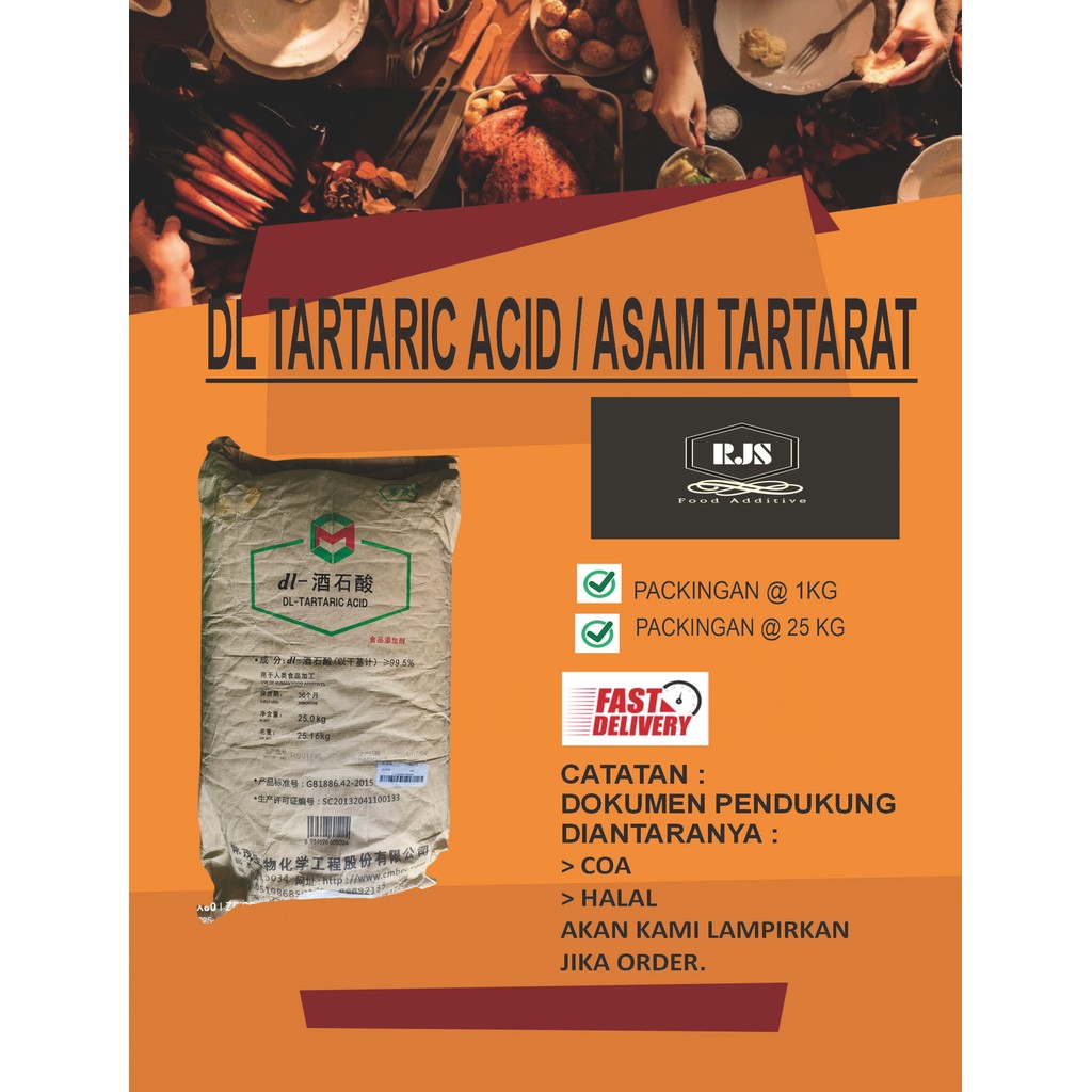 

ASAM TARTAR/DL TARTARIC ACID/ASAM TARTAR/ASAM TARTARAD COCOK UNTUK MINUMAN,MAKANAN DAN KOSMETIK BERSERTIFIKAT HALAL MUI PACKINGAN @ 1 KG DAN 25 KG
