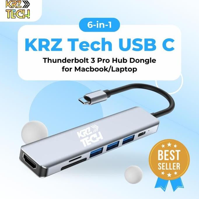 6 IN 1 KRZ Tech USB C Thunderbolt 3 Pro Hub Dongle For Macbook/Laptop