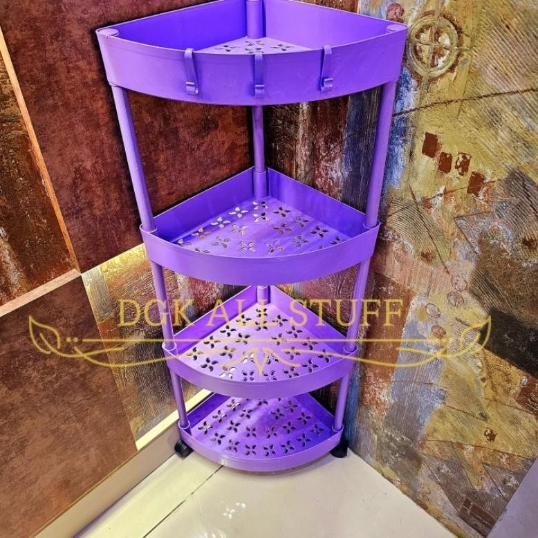 Rak Keranjang Troli Sudut Segi Tiga Segitiga Dapur Salon Dorong Toilet Kamar Mandi Buku Tanaman Snac