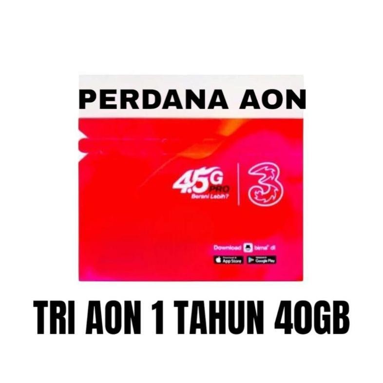 Kartu 3 / TRI AON 1 Tahun / Perdana AON 40GB Fresh