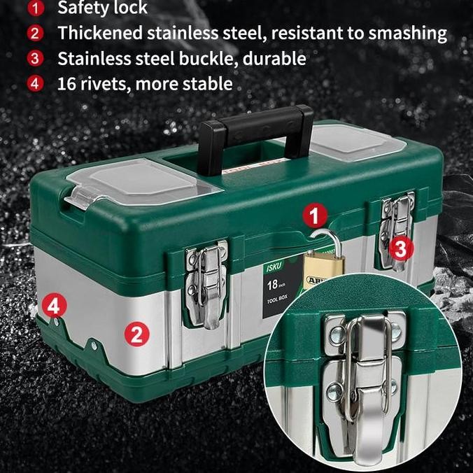 ISKU Kunci Tool Box besar 15-20'' Inch baja Kotak box alat Perkakas/20inch Material Stainless Steel2