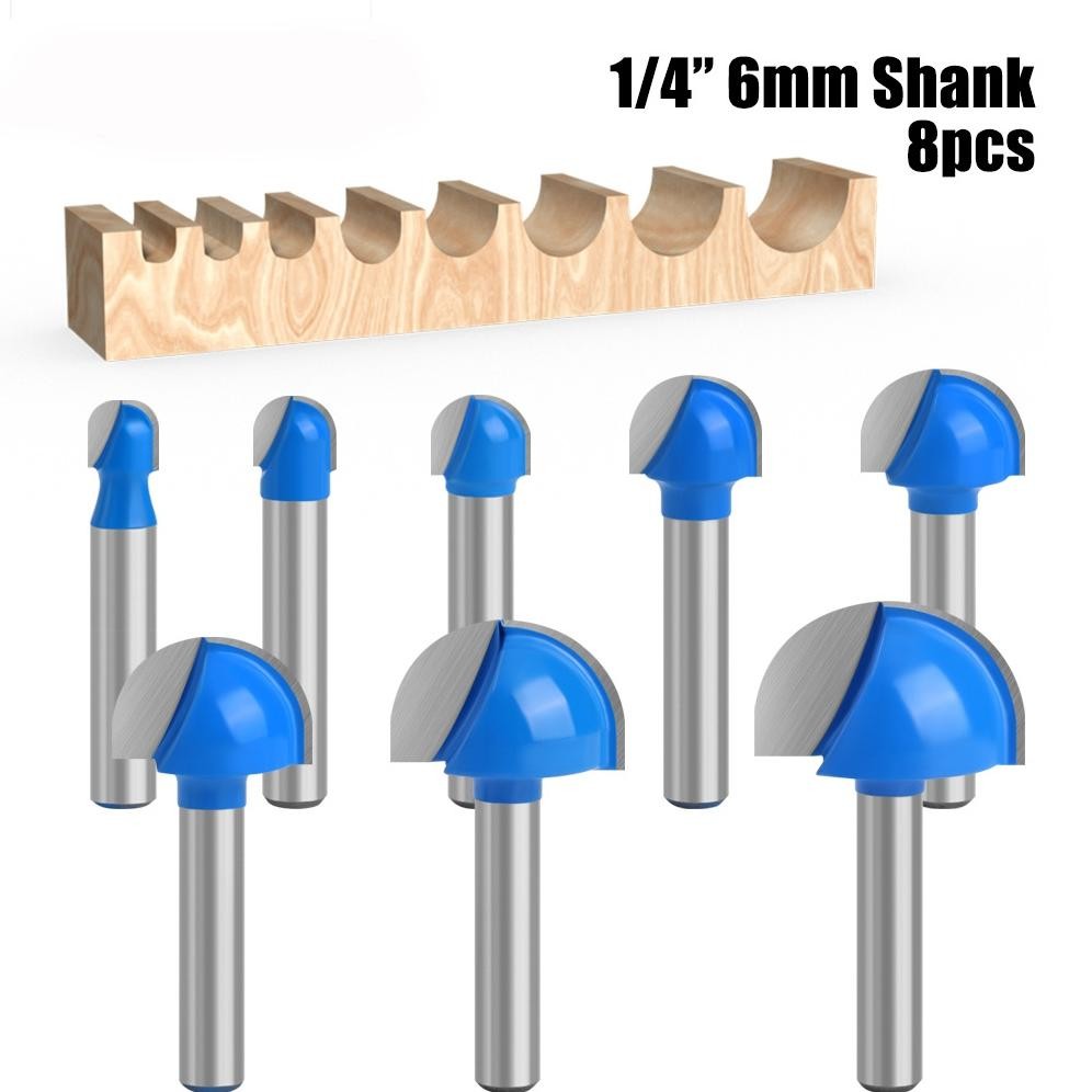 Premium 8Pcs 6MM Mata Profil Router Bit Mata Profil Setengah Lingkaran Mata Profil Sloting Bit High 