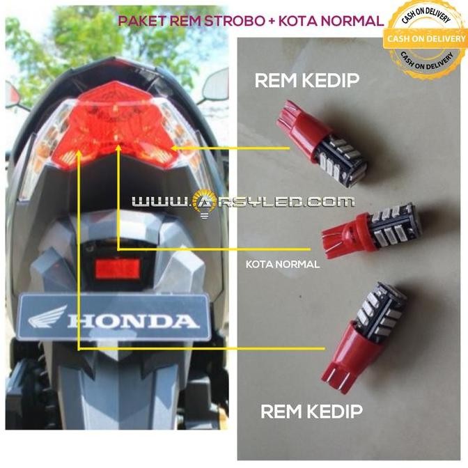 BERKUALITAS PAKET LAMPU LED MOTOR REM HONDA VARIO 125 150 KEDIP STROBO TERANG