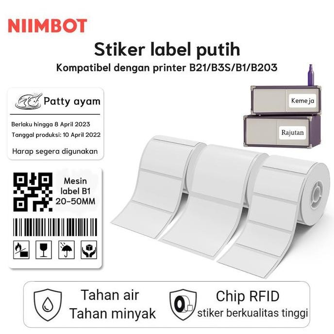 

new niimbot b21 b1 b3s kertas label tahan air stiker termal putih klasifikasi tanda kode batang kertas cetak